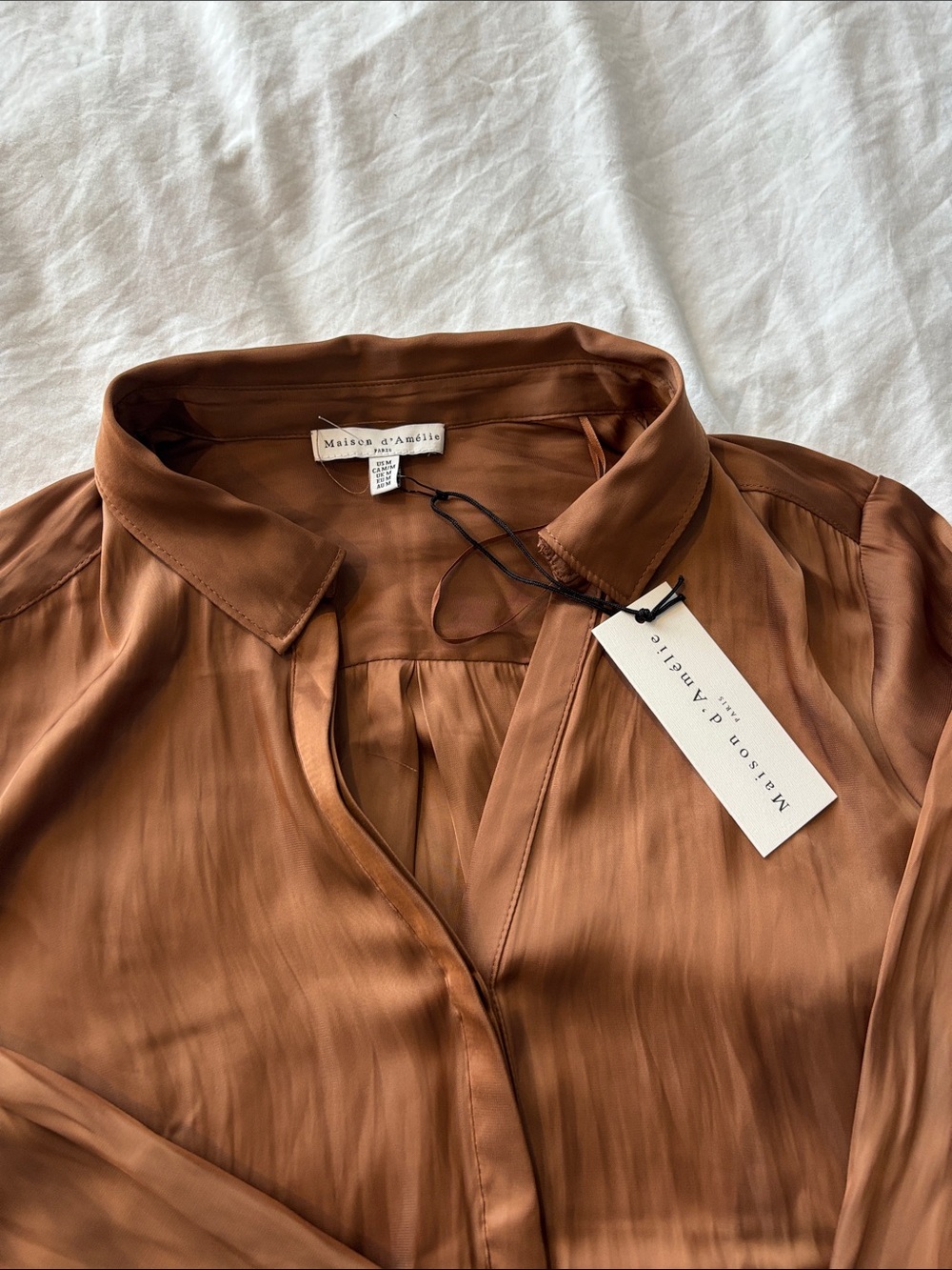Maison d’Amélie Rust Brown Silk Button-Down Blouse